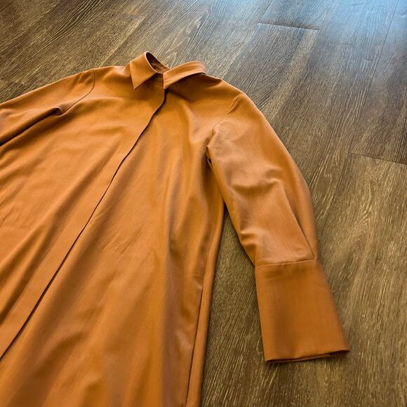 COS Wool Blend A-Line Shirt Dress Rust Brown High-Low Hem Long Sleeve Minimalist - Picture 13 of 16